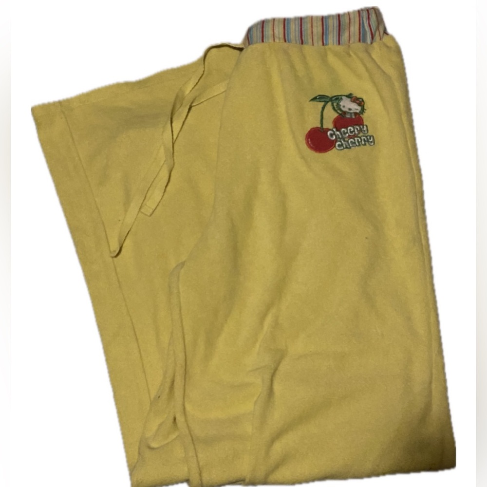 Hello Kitty Cheery Cherry Yellow French Wide Leg Lounge Pants SZ. M NWOT
